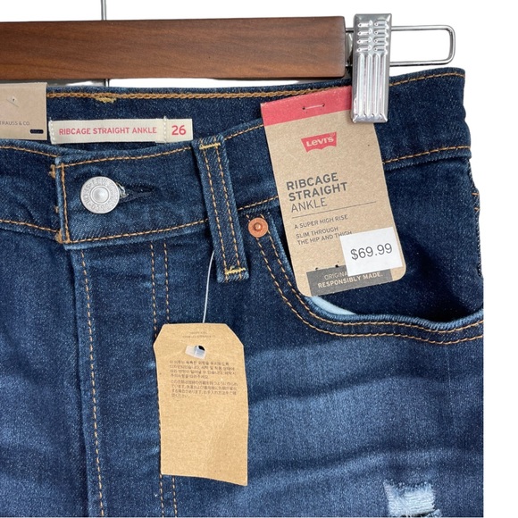 Levi's Ribcage Straight Ankle High Rise Distressed Jeans Size 26 NWT - Picture 4 of 7